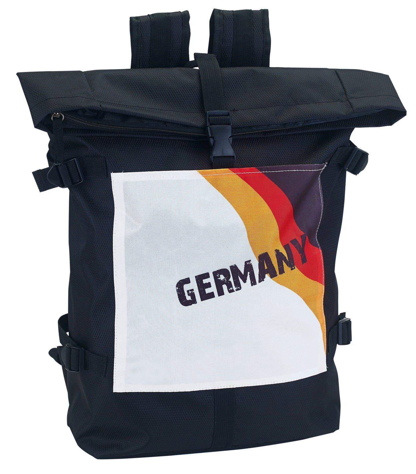 SPEAR® Rucksack GERMANY Rollup Backpack mit iPad-Fach Fahrradtasche Fan Deutschland schwarz/weiß