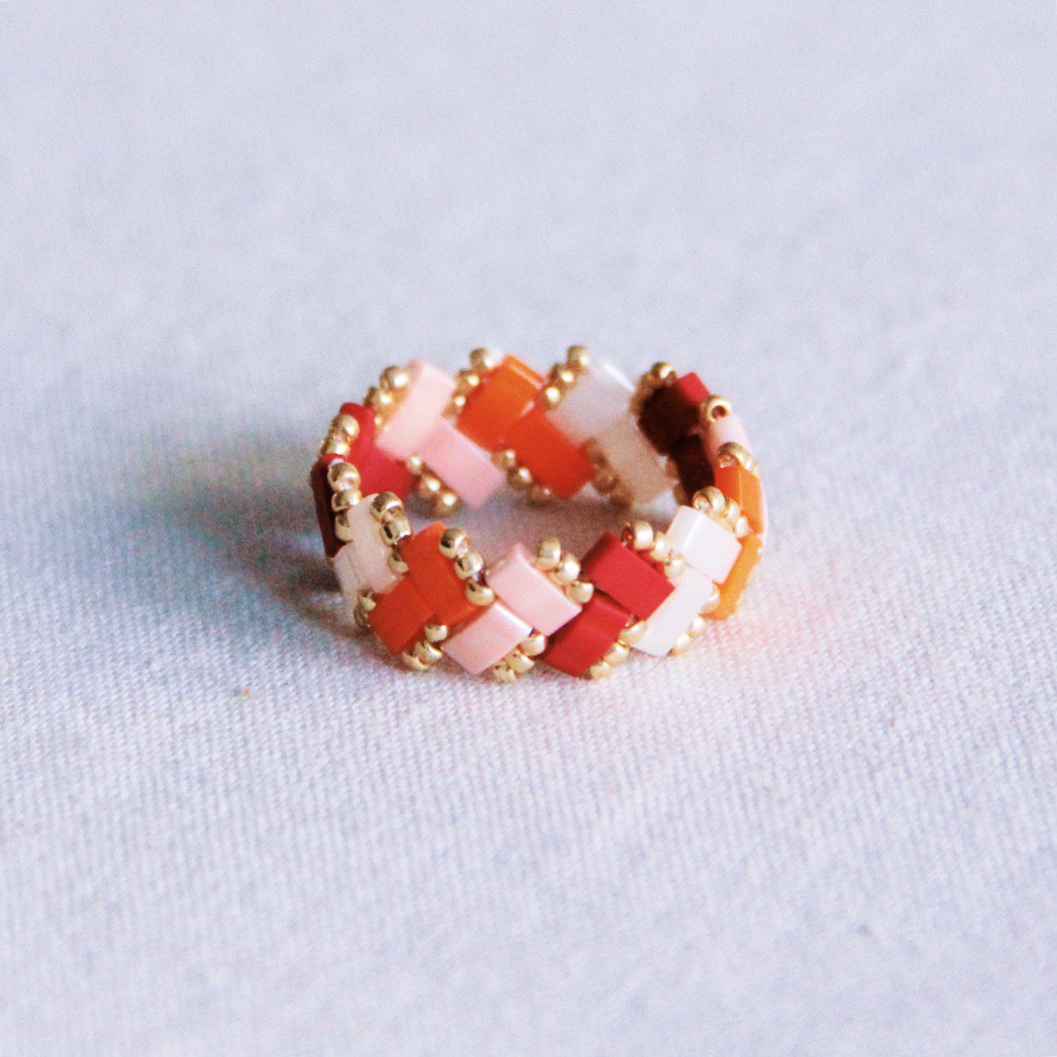 Tilabead Ring - Lachs/Orange/Bordeaux Damen Mode Accessoire Schmuck Edelstahl
