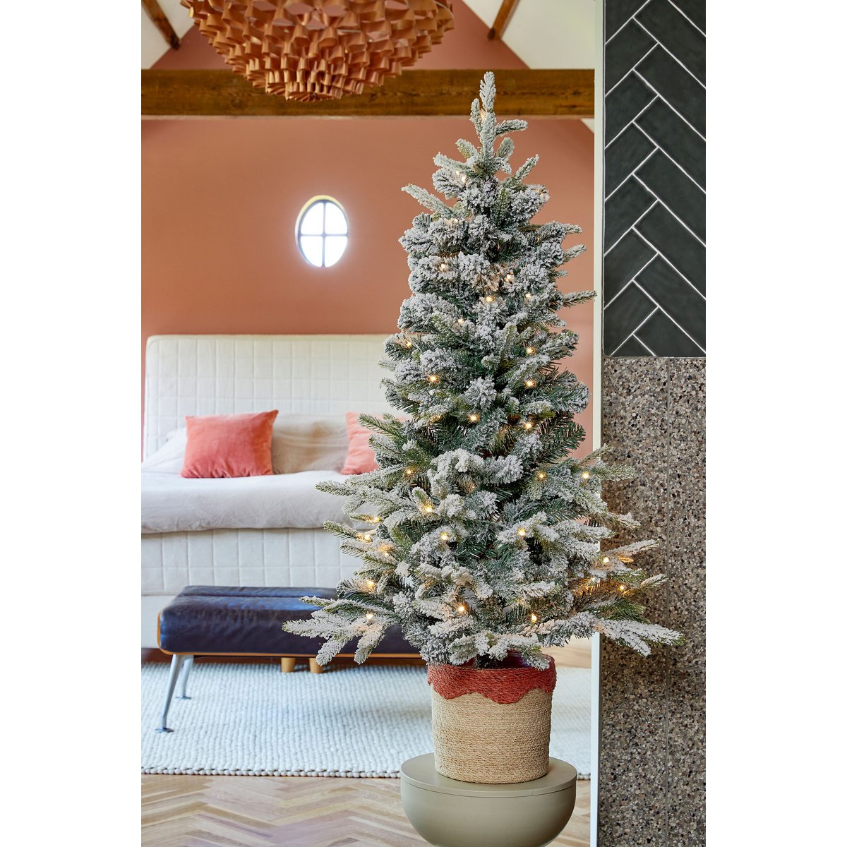 Grimshaw Kunst Weihnachtsbaum mit LED -Beleuchtung Schnee und Timerfunktion - H120 x Ø60 cm - Grün Deko Weihnacht