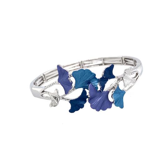 ARMBAND elastisch rhodiniert GINKOBLATT BLAU Armreif Damen Modeschmuck nickelfrei