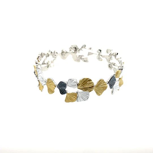 ARMBAND elastisch rhodiniert GINKGOBLATT tricolor Armband Damen Modeschmuck nickelfrei