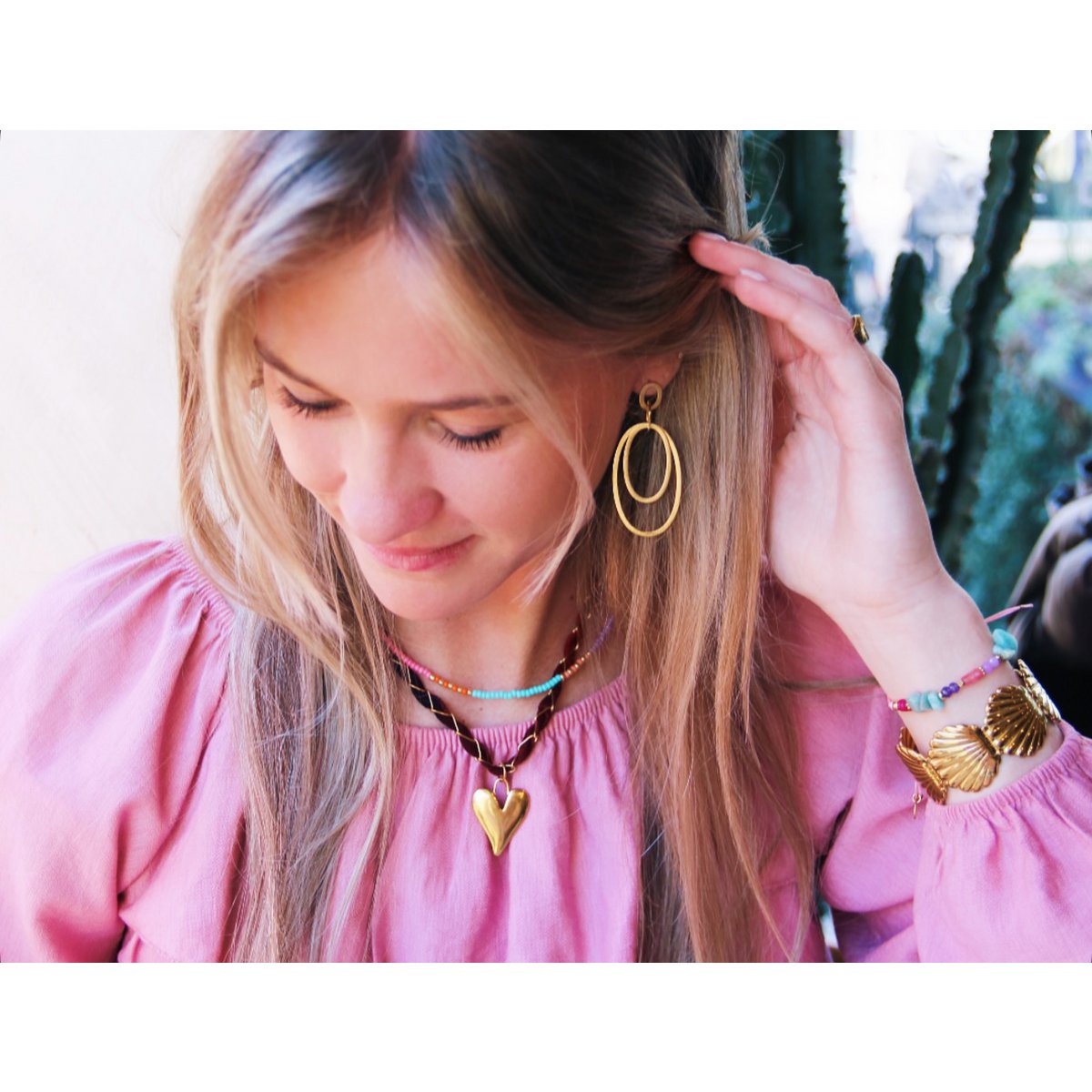 Aussageohrringe Anhänger oval Ohrringe gold Damen Mode Accessoire Schmuck Edelstahl