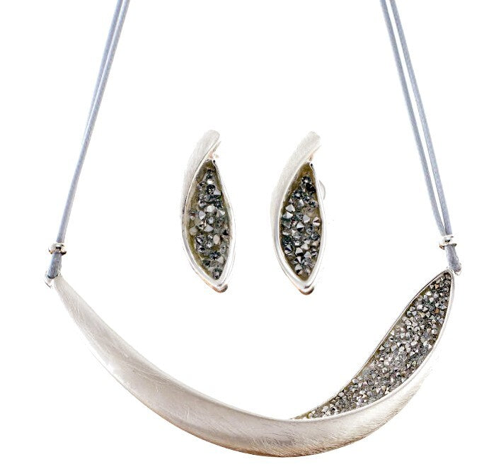 Halskette + Ohrringe Schmuckset Garnitur Damen versilbert Collier + Ohrschmuck 2 tlg. Set Modeschmuck nickelfrei