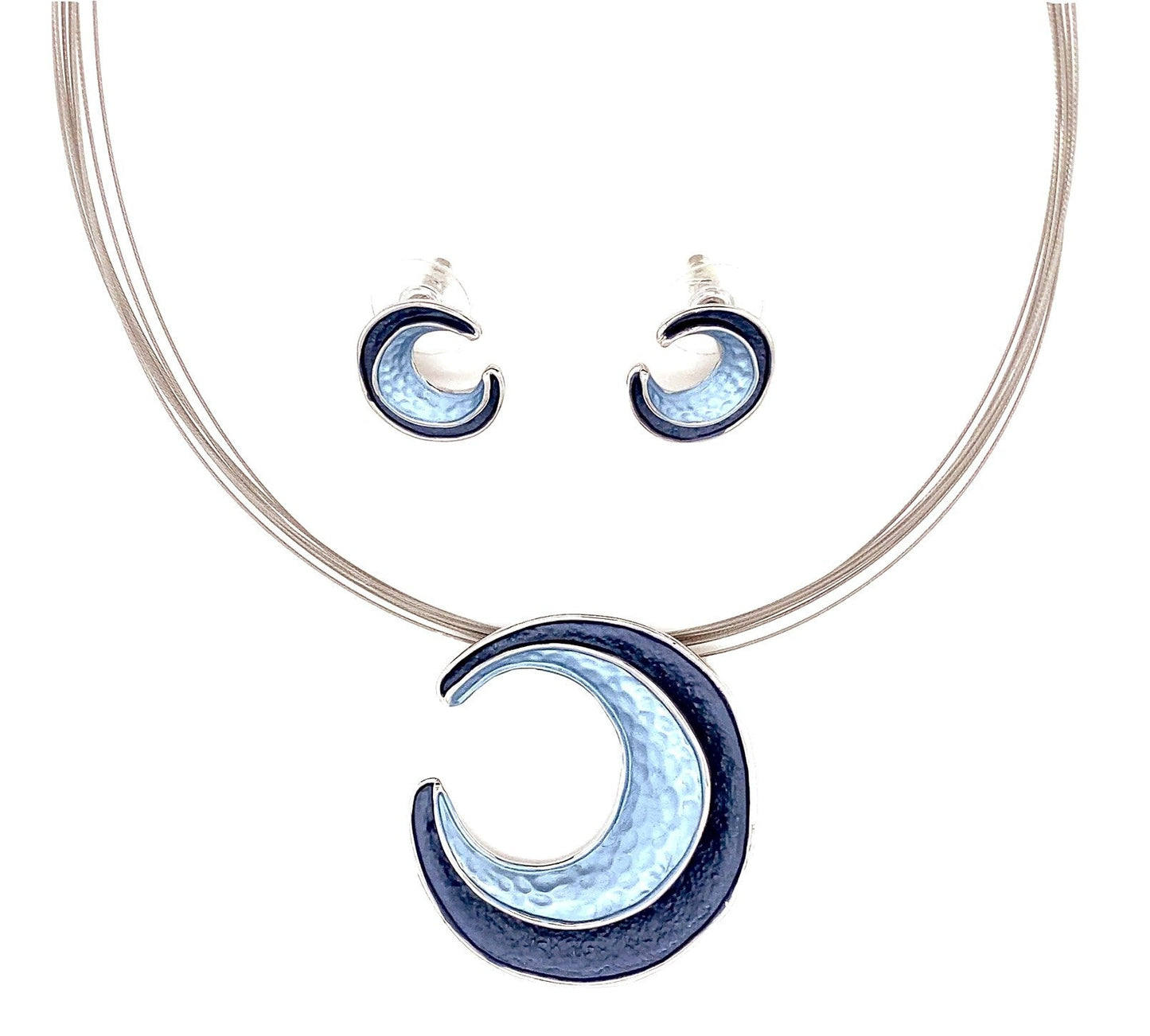 Halskette + Ohrringe Schmuckset Garnitur Rhodiniert Blautöne versilbert Collier + Ohrschmuck 2 tlg. Set Damen Modeschmuck nickelfrei
