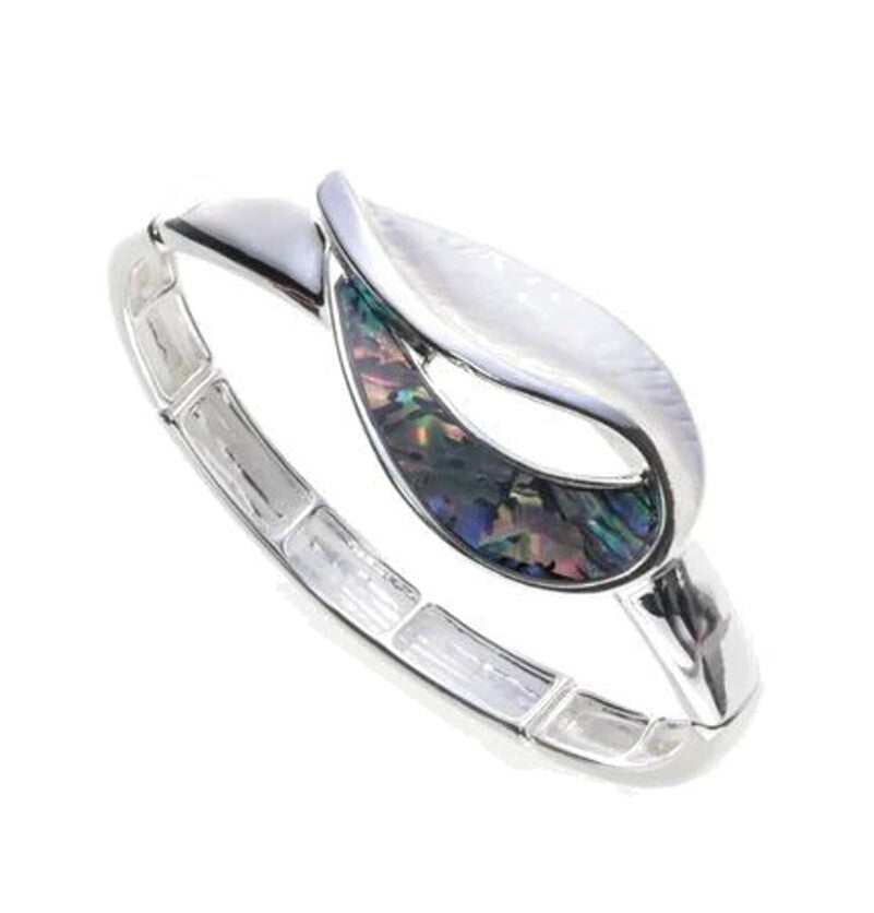 ARMBAND ELASTISCH versilbert mit Paua Shell Damen Modeschmuck nickelfrei