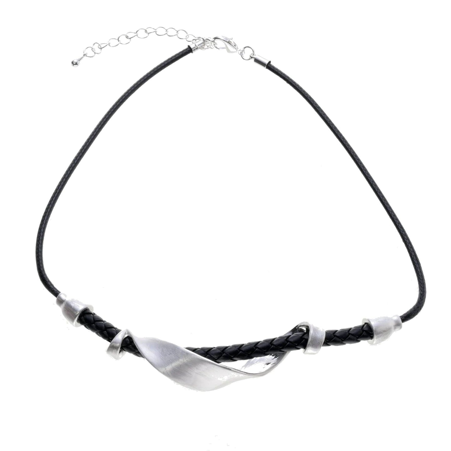 HALSKETTE Collier silber gebürstet an Textilband schwarz Damen Collier Modeschmuck nickelfrei Damen Accessoire