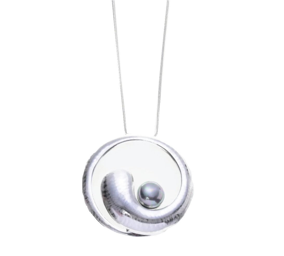 HALSKETTE lange Kette ca. 90 cm silber mit Perle grau Damen Collier Modeschmuck nickelfrei
