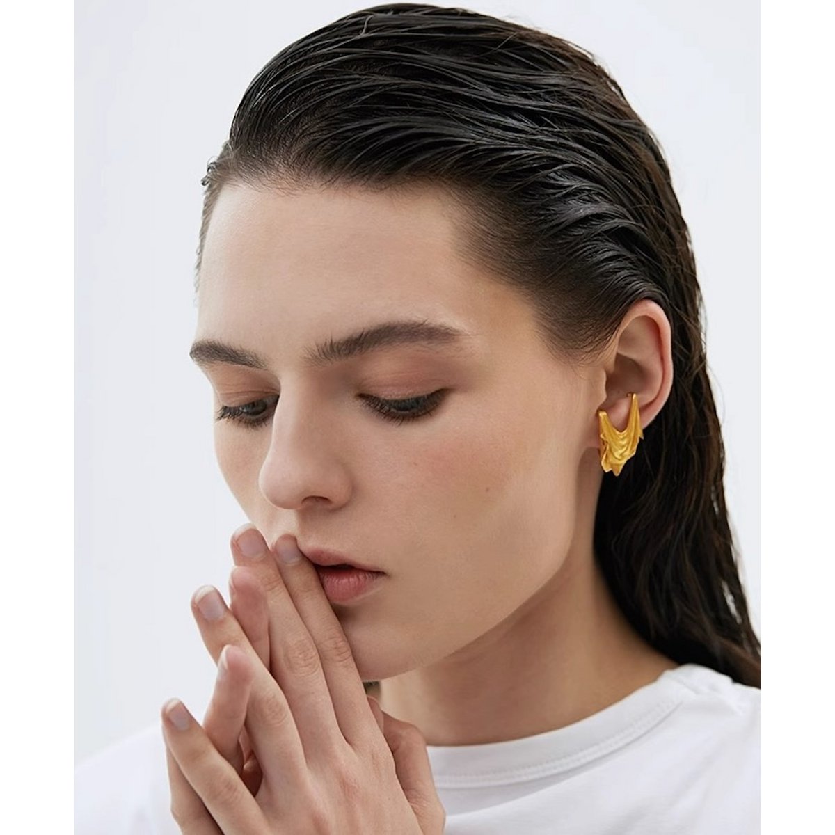 Einzigartige Ohrmanschette – Seidenstoff-Design – Gold-Vermeil und Sterlingsilber – ein Stück