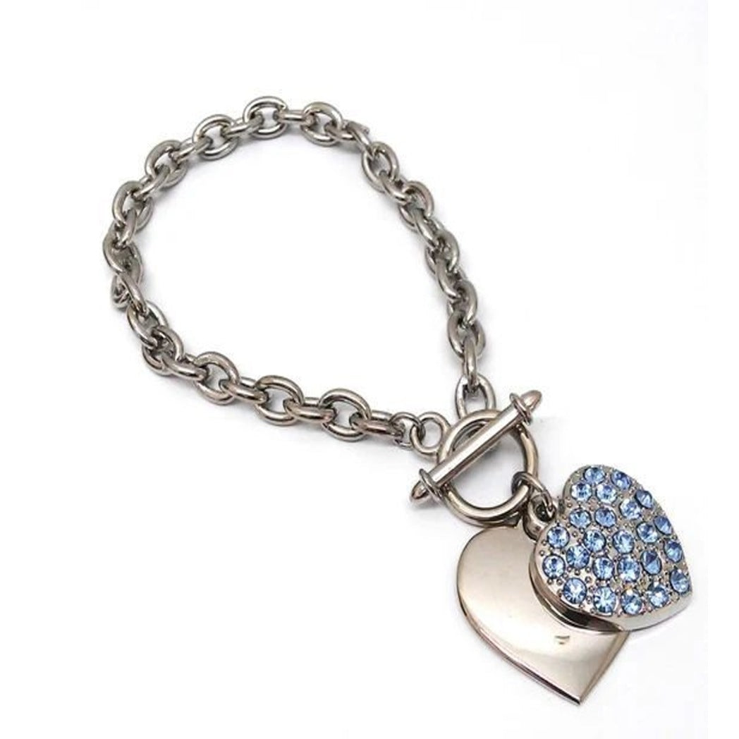 ARMBAND rhodiniert Herz Kristallsteine hell safirblau Damen Mode Accessoires nickelfrei