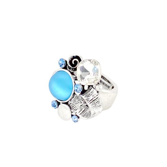 RING Damenring elastisch rhodiniert altsilber/hellsafir regulierbare Ring-Größe