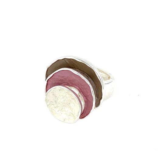 RING Damenring elastisch matt weiß/alt-rosa rverstellbare Größe Damen Schmuck Accessoire