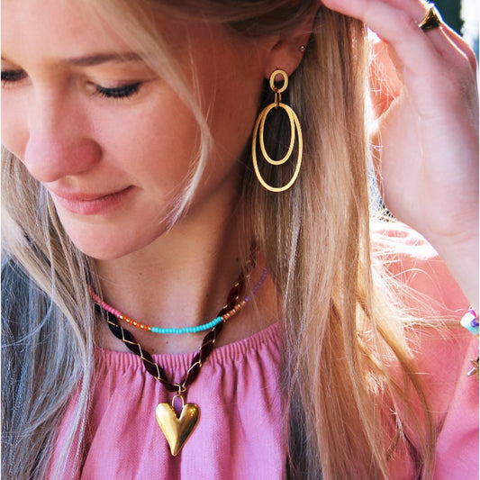 Aussageohrringe Anhänger oval Ohrringe gold Damen Mode Accessoire Schmuck Edelstahl