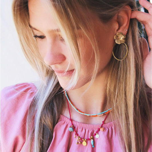 Ovale Statement -Ohrringe mit Blume gold Damen Mode Accessoire Schmuck Edelstahl