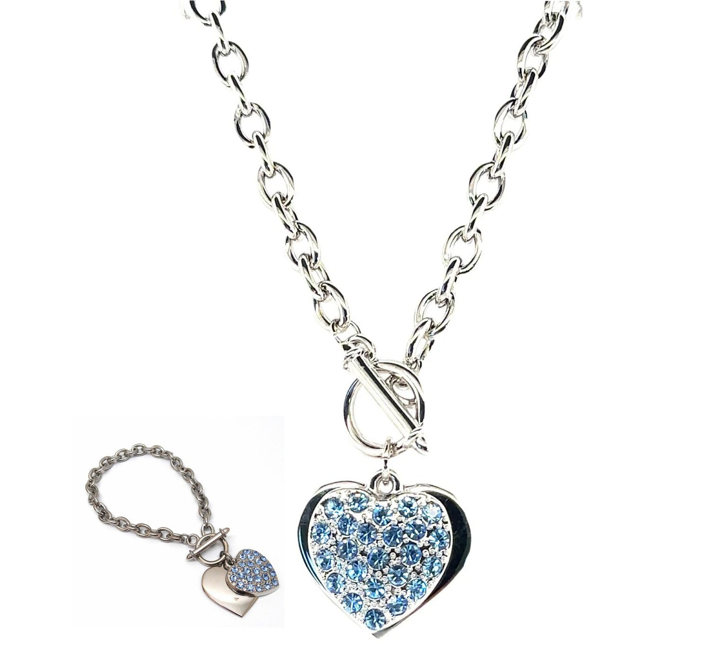 ARMBAND rhodiniert Herz mit Kristallsteinen safir und Knebelverschluss Damen Modeschmuck nickelfrei