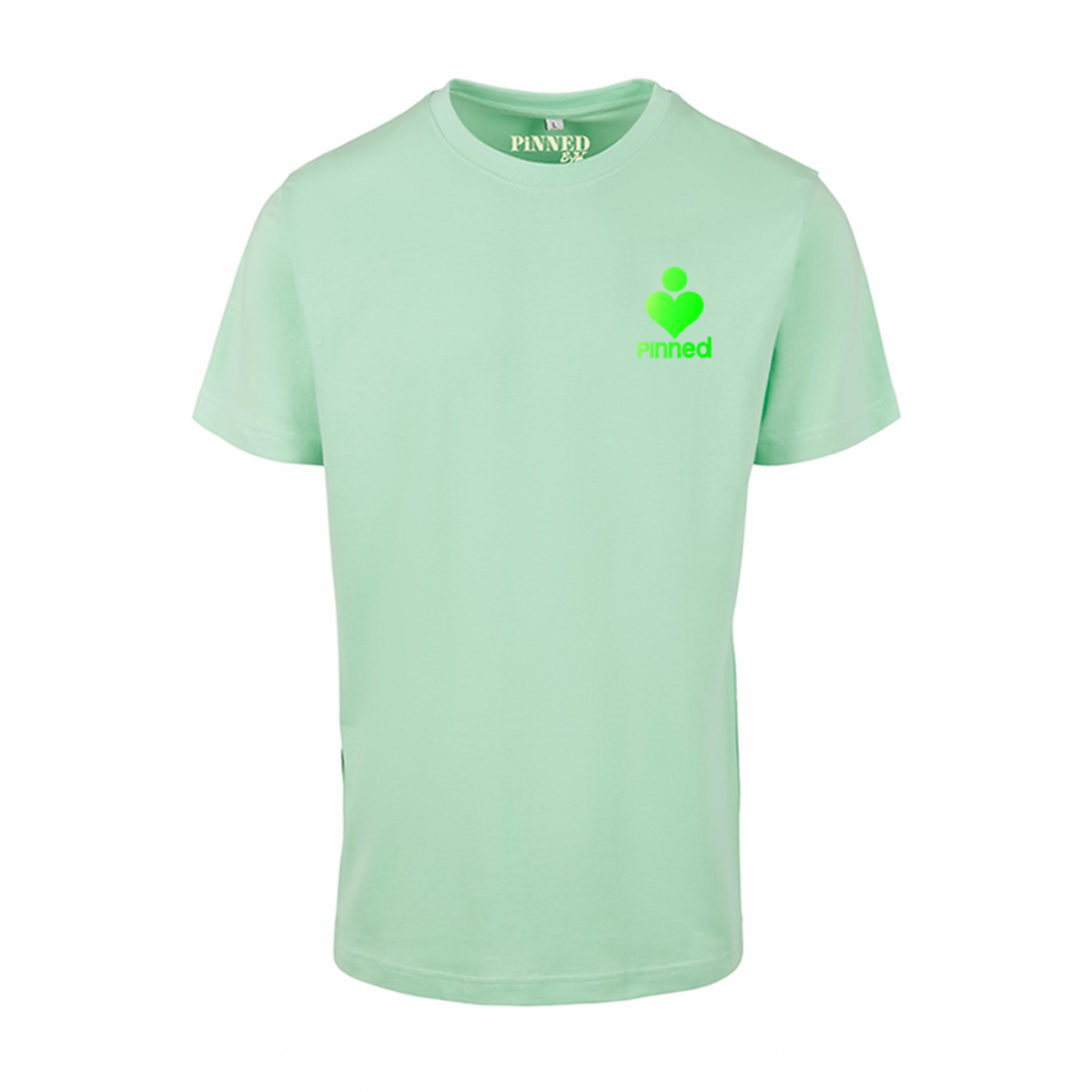 Normales T-Shirt mit Nadeln aus neongrünem Samt auf der Brust