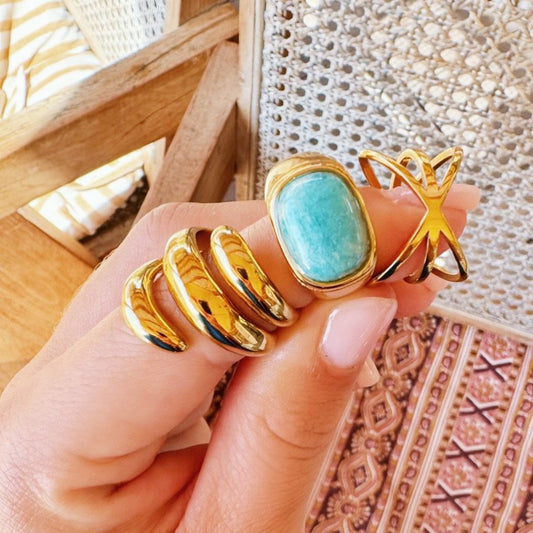 Edelstahl -Ring mit "Seegaten" Goldfarbe Damen Ring Mode Accessoire Schmuck Edelstahl