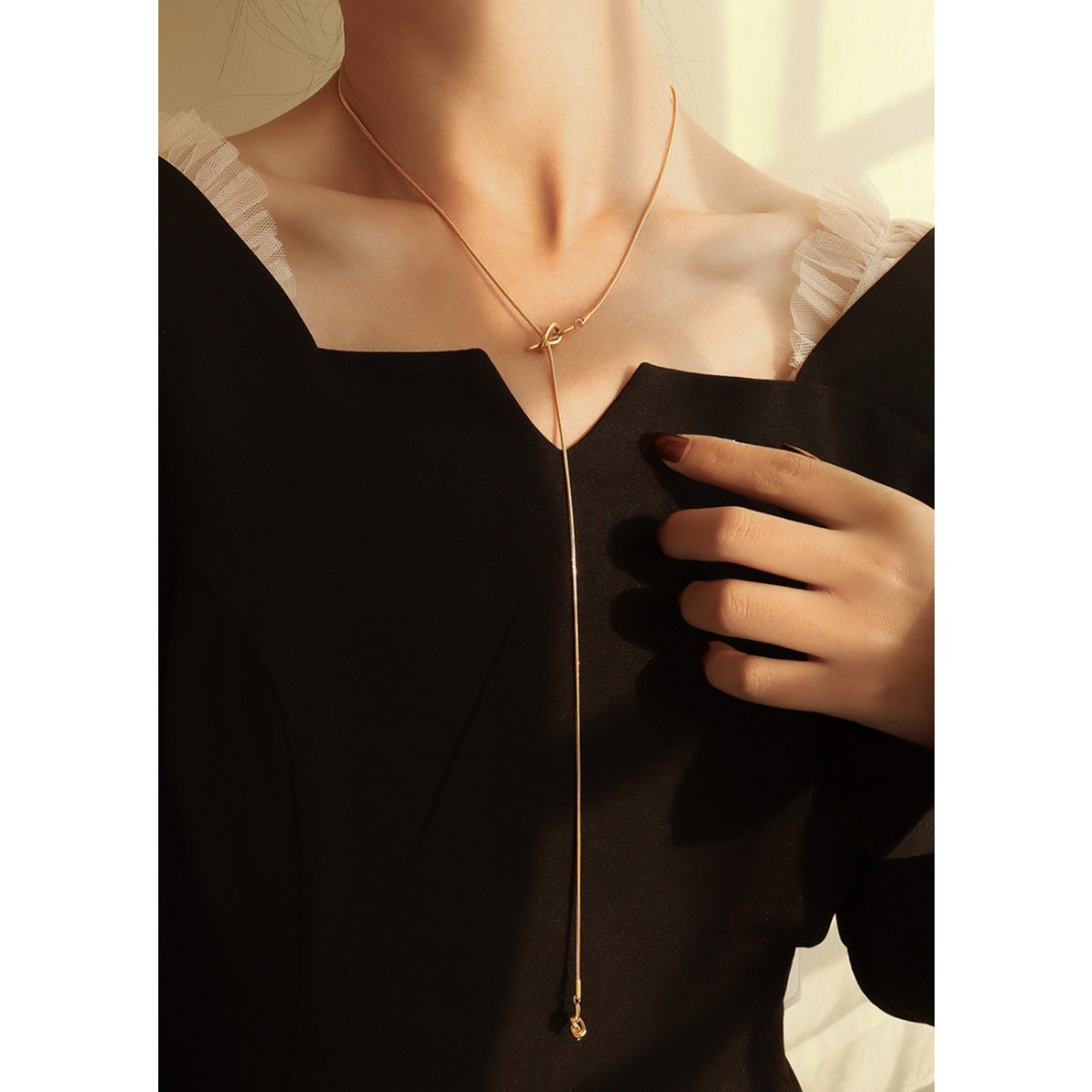 Lange Pullover-Halskette mit 24-Karat-Vergoldung – Gold und Silber