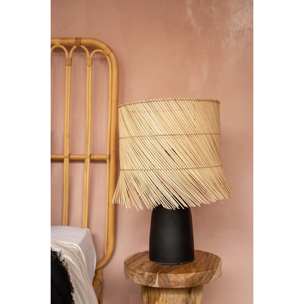 Die Rattan Tischlampe - Black Natural