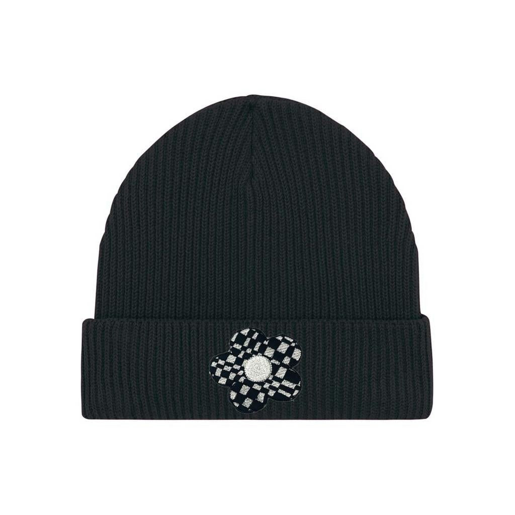 Beanie Schwarz Weiß Blumen Candy