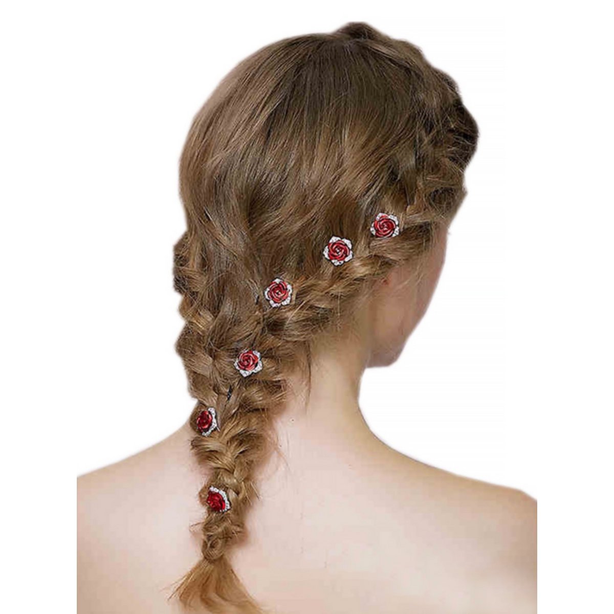 Romantisches Braut-Haarnadel-Set mit roten Rosen – ein 8er-Set