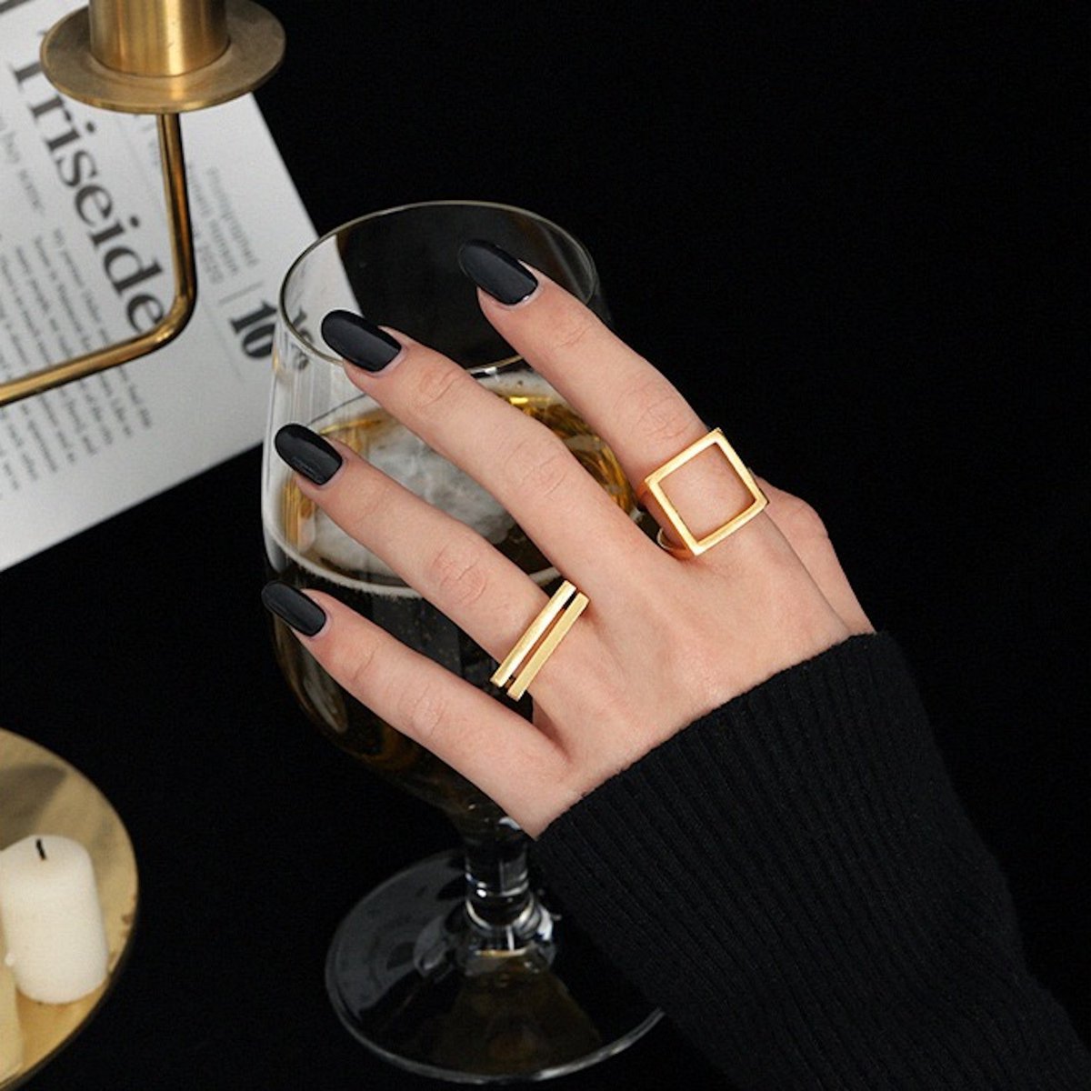 Quadratischer Ring aus Sterlingsilber und Gold-Vermeil mit auffälligem Look