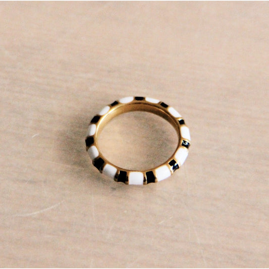 R662 - Statement-Ring aus Edelstahl schwarz/weiß/gold