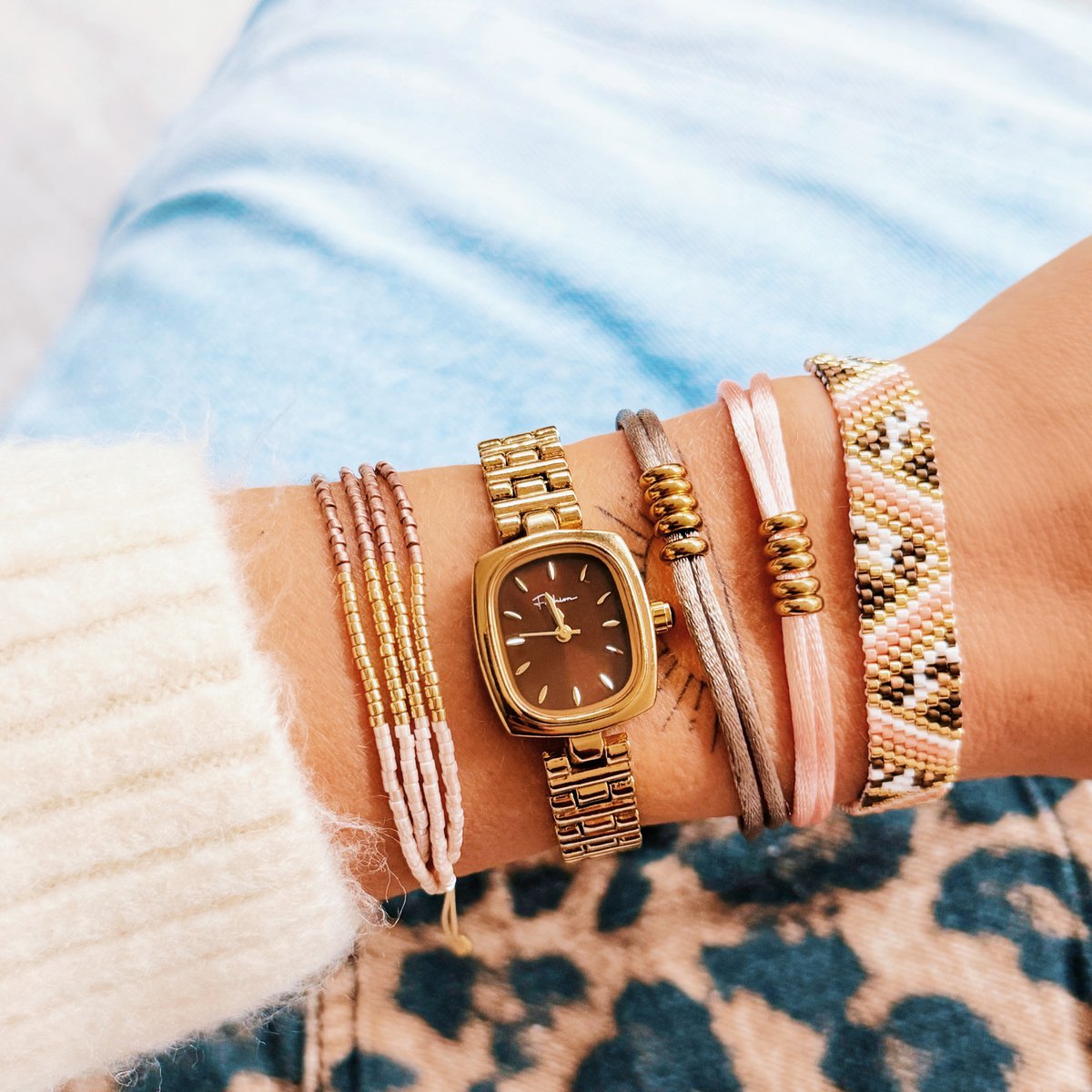 Miyuki -Armband - Nude/Taupe/Gold plattiert