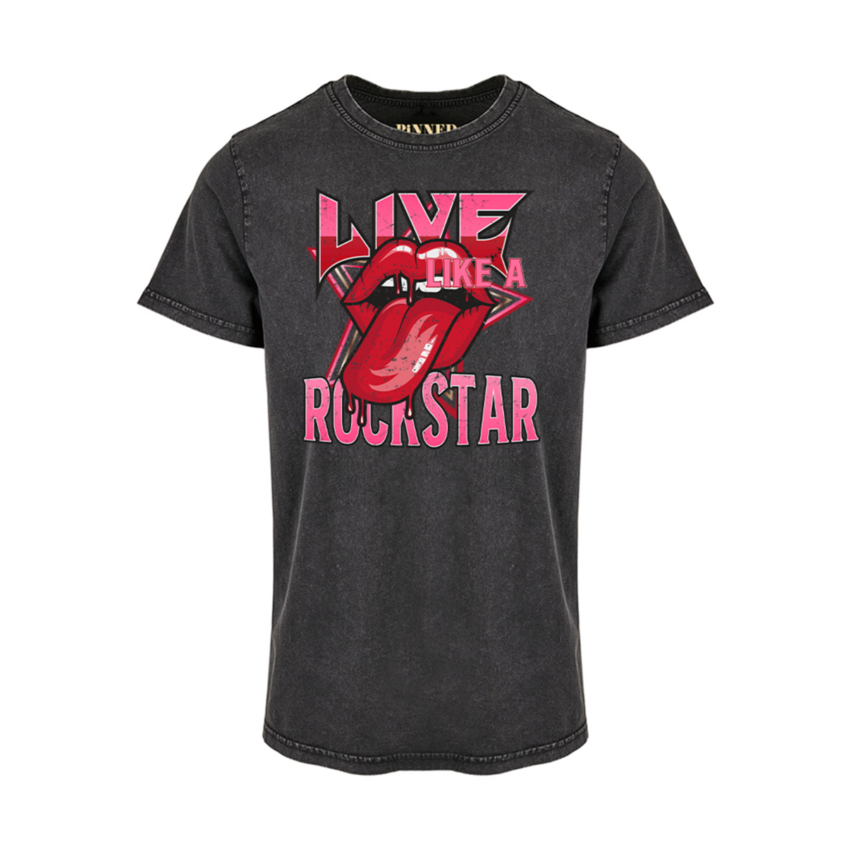 Gewaschenes T-Shirt Rockstar Pink