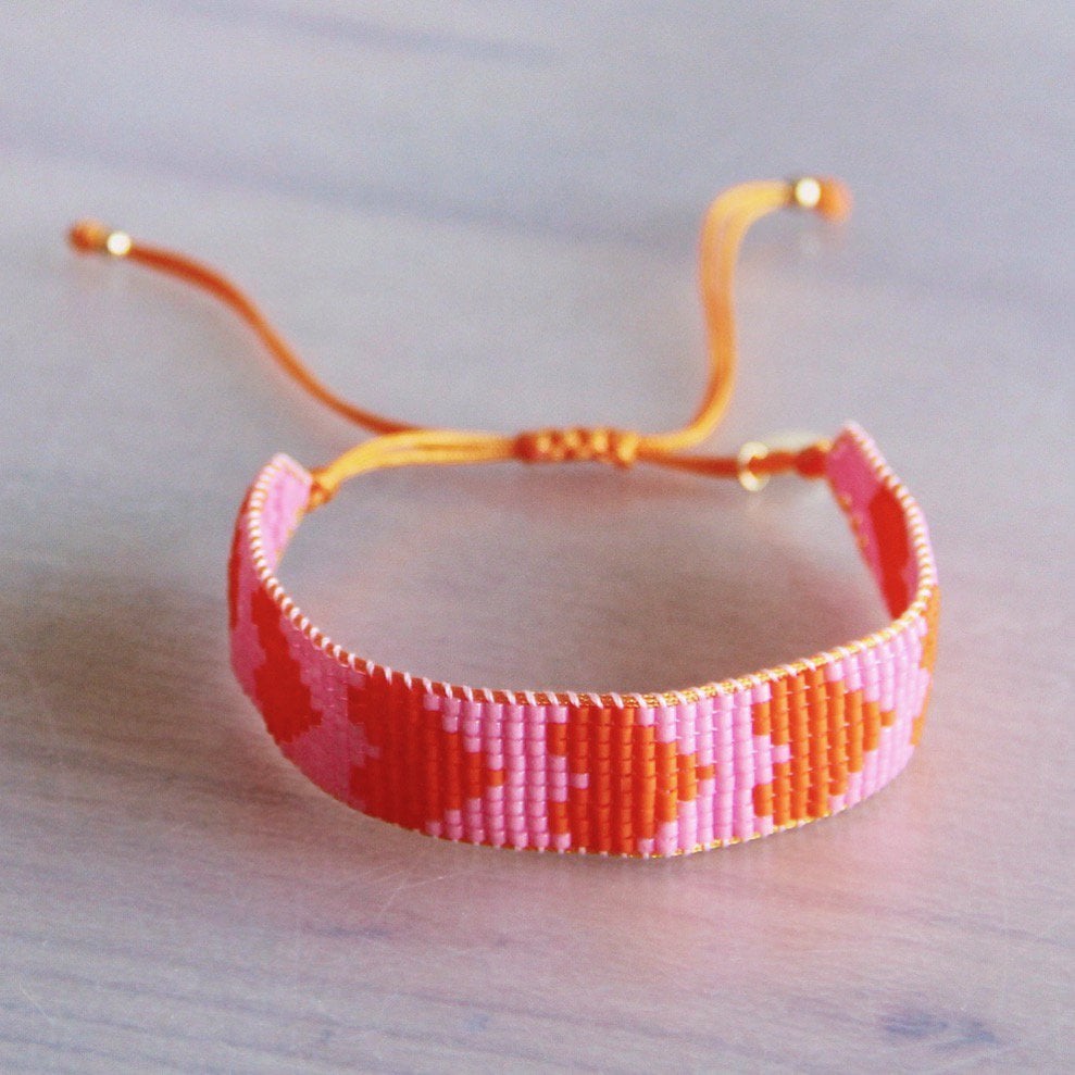 Webarmband mit Herzen - orange/rosa