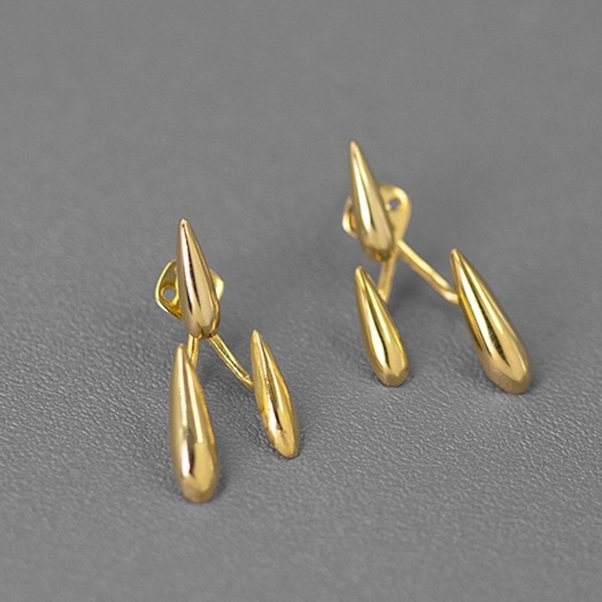 Creative Design Rain Drop Ear Studs - Gold vermeil n Sterling silver