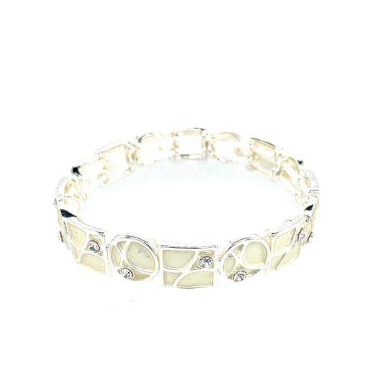 ARMBAND für Damen elastisch versilbert matt weiss