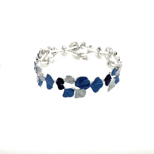 ARMBAND elastisch rhodiniert GINKGOBLATT blau - Töne Armreif Damen  Modeschmuck nickelfrei