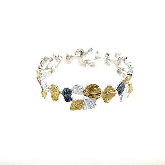ARMBAND elastisch rhodiniert GINKGOBLATT tricolor Armband Damen  Modeschmuck nickelfrei