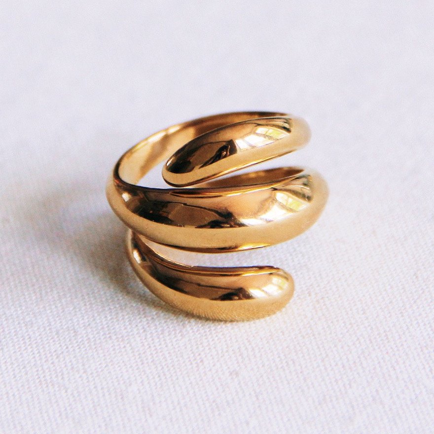 Edelstahl -Ring mit "Seegaten" Goldfarbe Damen Ring Mode Accessoire Schmuck Edelstahl