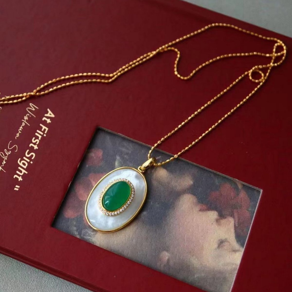 Royal Green Onyx MOP Großer ovaler Anhänger – Nur Anhänger