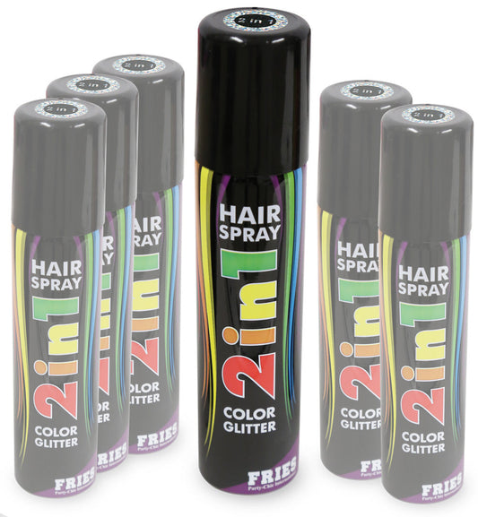 narrenwelt Color Hair - Spray 2in1 COLOR & GLITTER Haarspray schwarz Halloween Hairspray Fan Party