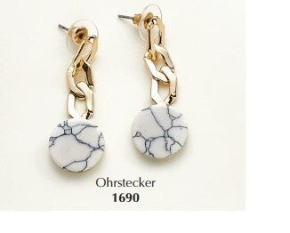 Ohrringe OHRSTECKER VERGOLDET/WEISS-GRAU Damen Modeschmuck nickelfrei