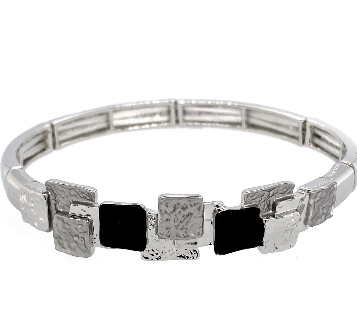 ARMBAND ELASTASTISCH RHODINIERT SCHWARZ/WEISS Damen Modeschmuck nickelfrei