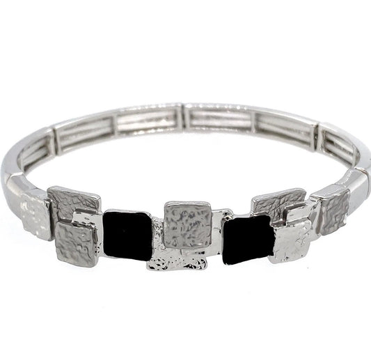 ARMBAND ELASTASTISCH RHODINIERT SCHWARZ/WEISS Damen Modeschmuck nickelfrei