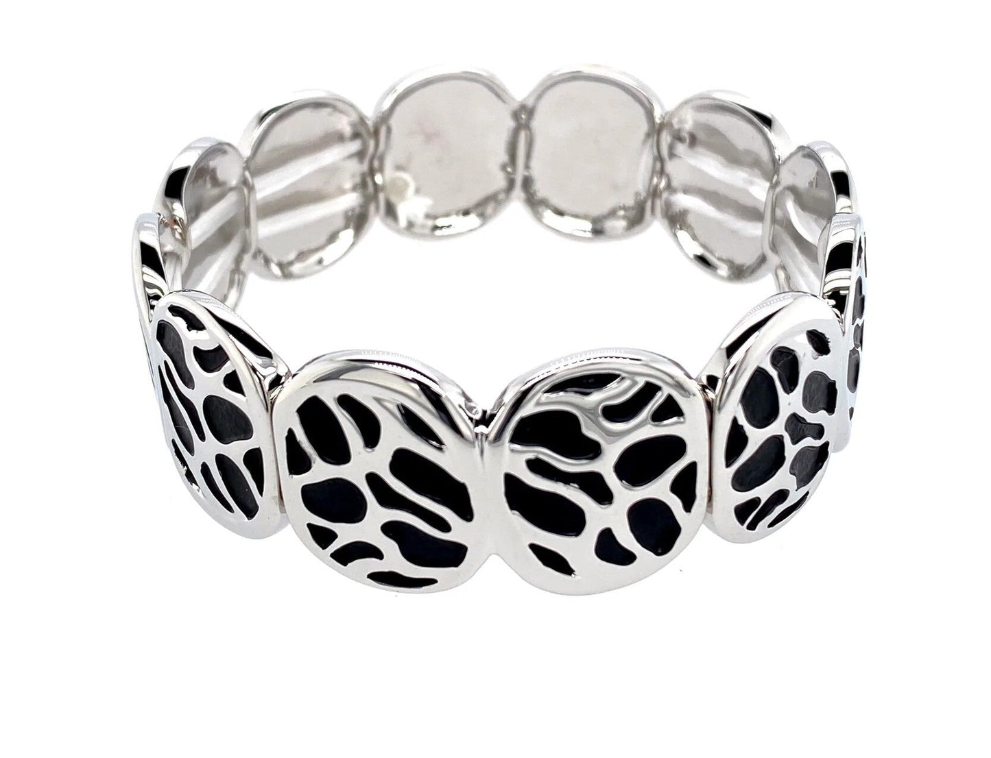 ARMBAND ELASTISCH RHODINIERT MATT SCHWARZ Damen Modeschmuck nickelfrei