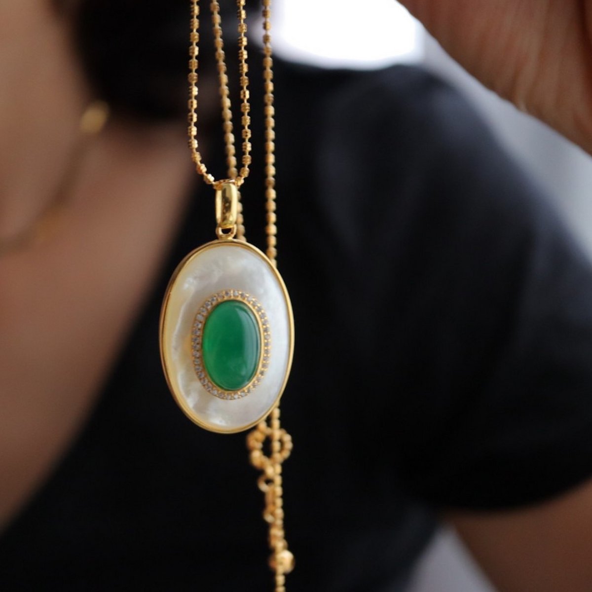 Royal Green Onyx MOP Großer ovaler Anhänger – Nur Anhänger