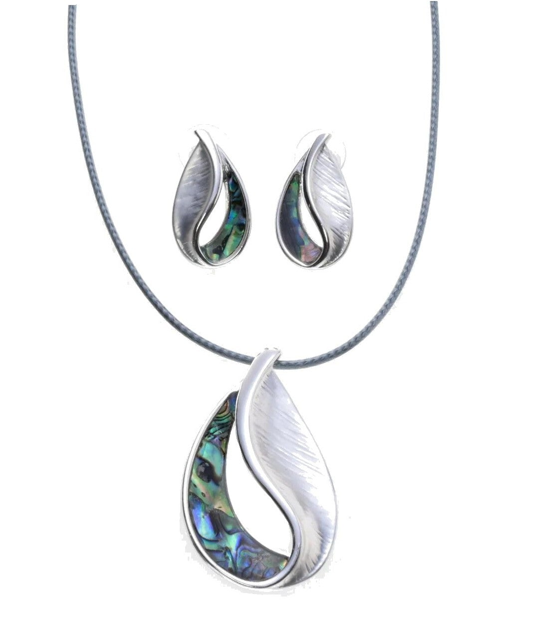 Halskette +  Ohrringe Garnitur Set versilbert mit Paua Shell Damen Collier Set Modeschmuck nickelfrei