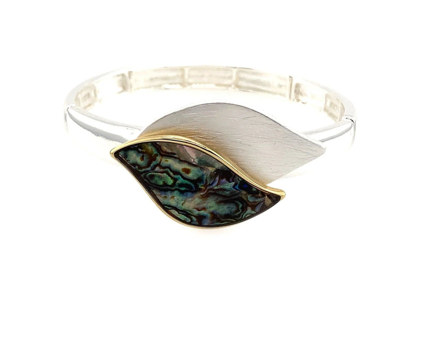 ARMBAND elastisch bicolor gold/silber gebürstet mit Paua Shell  Damen Modeschmuck nickelfrei