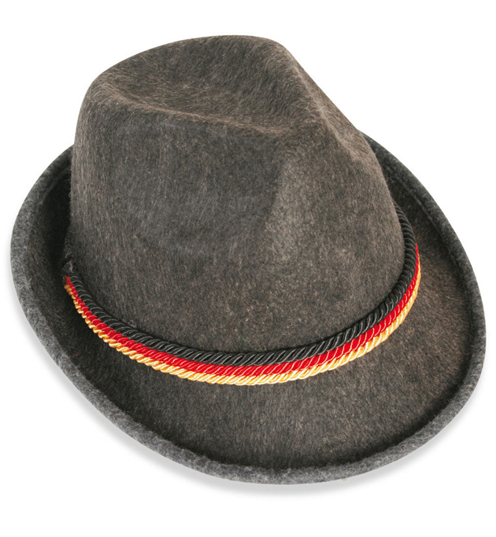 Deutschland-Hut Fusballhut Trilby grau mit Kordel in schwarz/rot/gold (Bayernstyle), Gr. 58cm