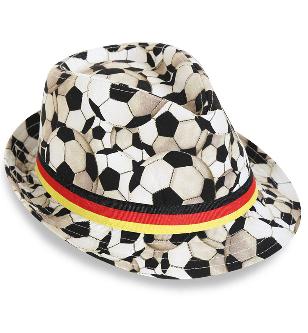 Fussball Trilby Fussballhut mit Fussballmotiv und  Band in schwarz/rot/gold  Gr. 58cm