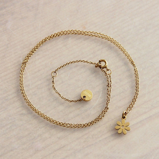 SS211 - Feine Edelstahlkette mit Mini-Blume - Gold