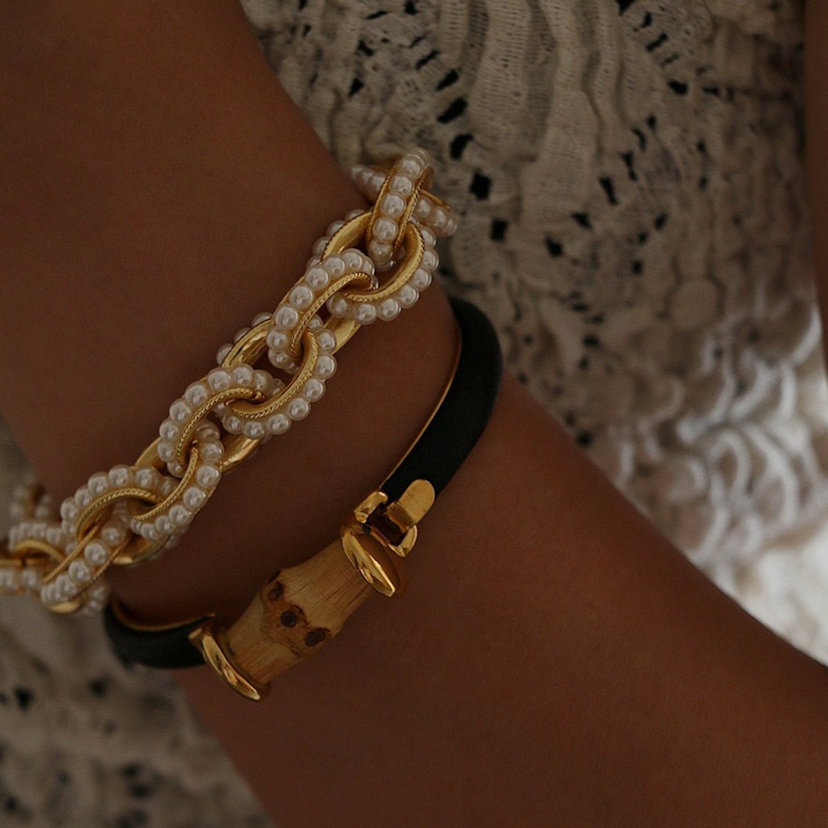 Vintage-inspirierte klobige Perlenkette und Armband