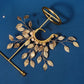 Engelsblick, große Ohrmanschette mit Blättern, einteilig, linkes Ohr, Gold und Silber