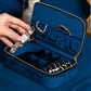 Vintage-inspirierte Reise-Schmuckschatulle aus Samt – Saphirblau – Duell-Schatullen