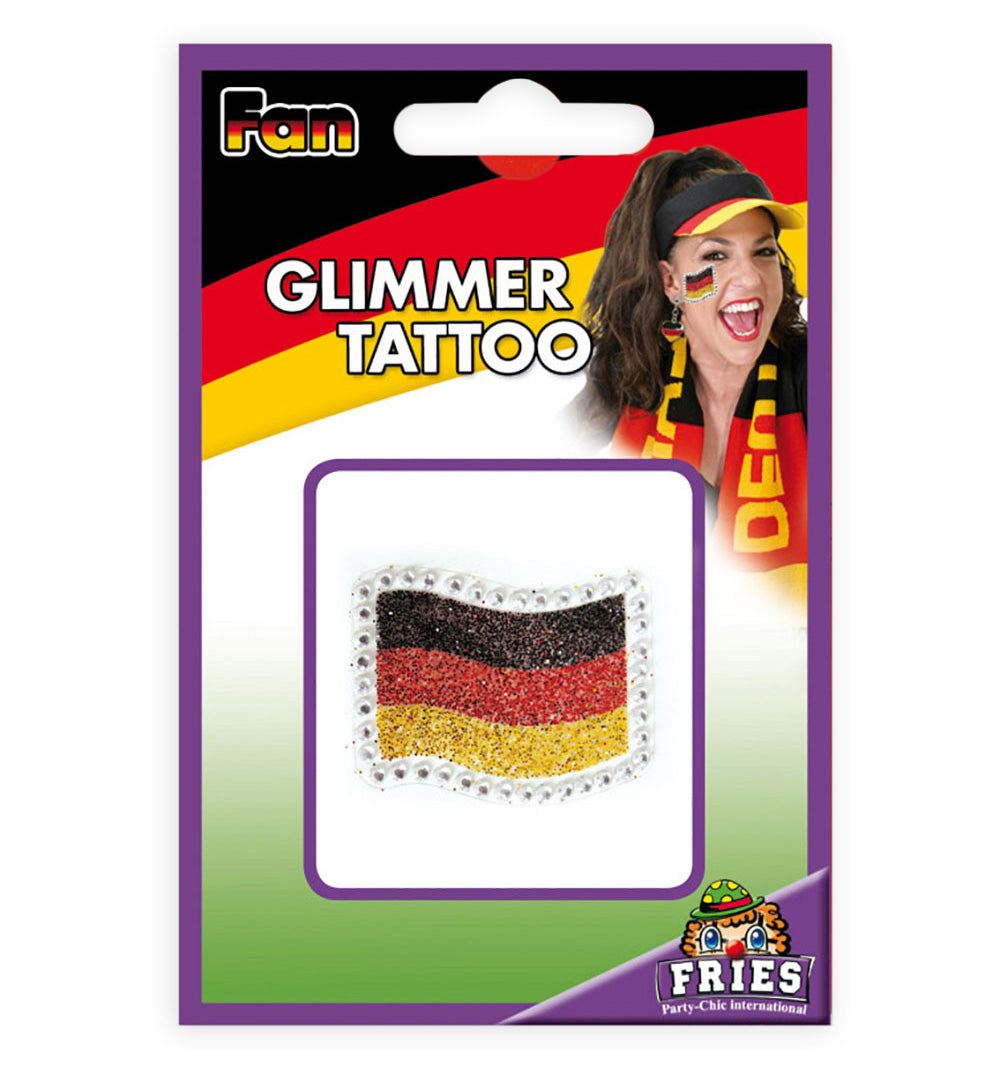 narrenwelt Fan Glimmer Tattoo Fan-Fahne Hautaufkleber Fan Fahne Glimmertattoo ca 2 x 3 cm schwarz rot Gold